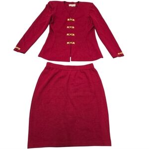 St John Knit Red Jacket And Skirt SZ 10